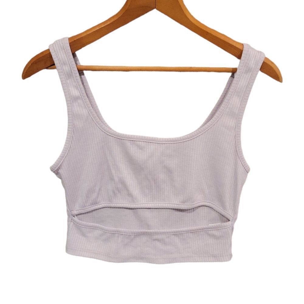 NWT Papermoon Light Purple Lavender Ribbed Cut Out Cropped Tank M